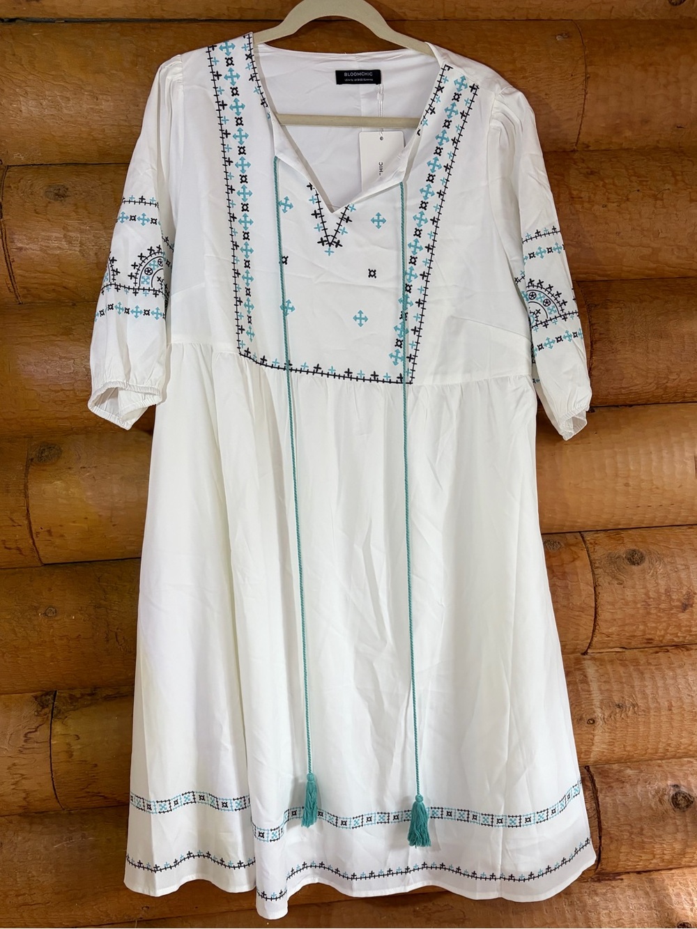 BloomChic White Midi Dress with Embroidery